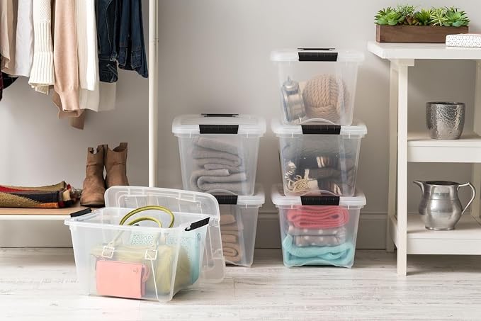 IRIS USA 4-Pack 19 Quart Storage Bins with Lids, Clear | Transparent design makes contents easy to find. Great for linens, décor, closet storage, and supplies, Nestable