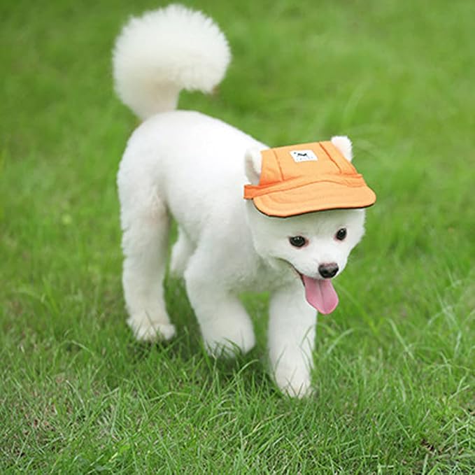 Leconpet Baseball Caps Hats with Neck Strap Adjustable Comfortable Ear Holes for Small Medium and Large Dogs in Outdoor Sun Protection (XL, Orange)