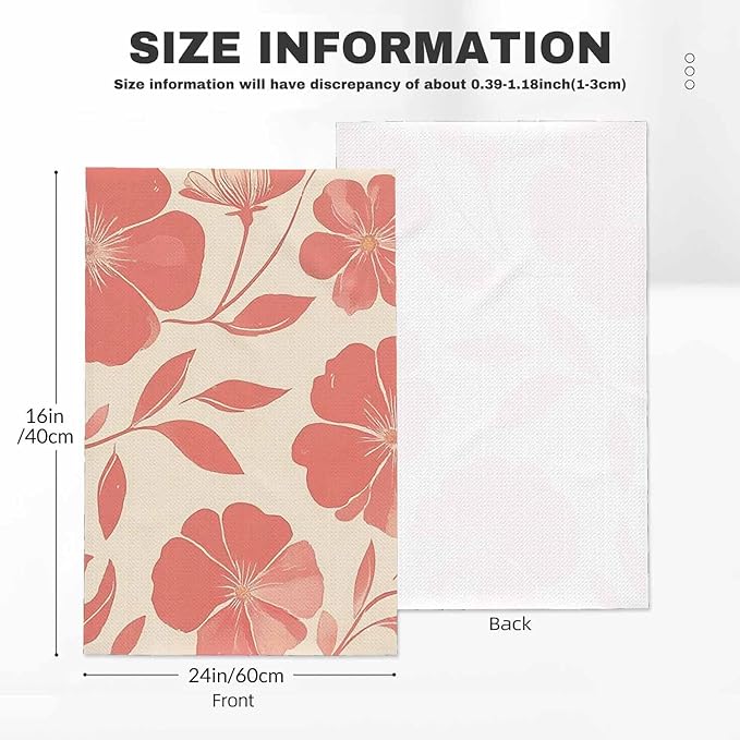 Red Floral Kitchen Towels Blossom Flowers Soft and Super Absorbent Dish Towels 2 Pack 16 X 24 Inches