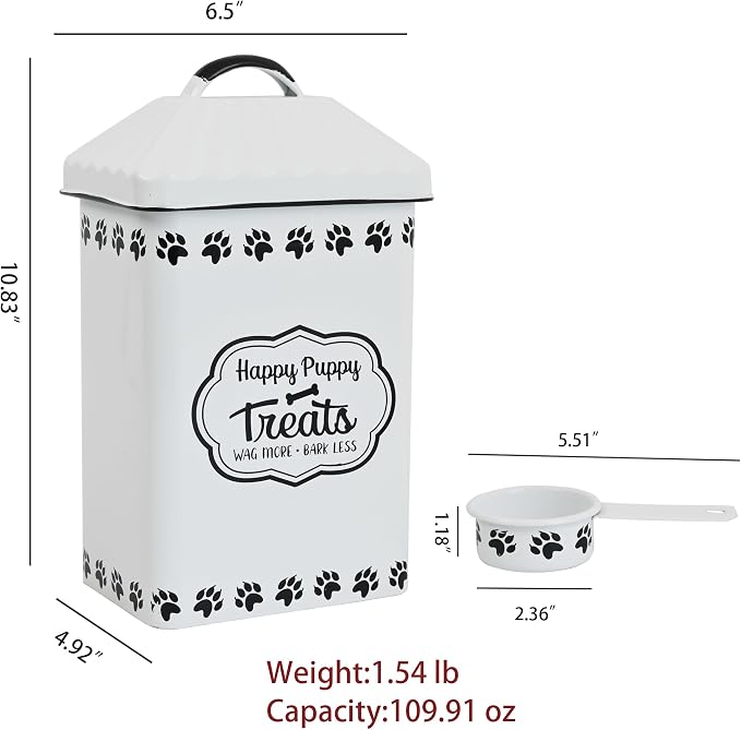 All Chic Dog Food Container Dog Food Storage Container with Lid & Sturdy Metal Handle with Spoon - Metal Kibble Storage Bin for Dogs up to 50 lbs -Pet Food Storage
