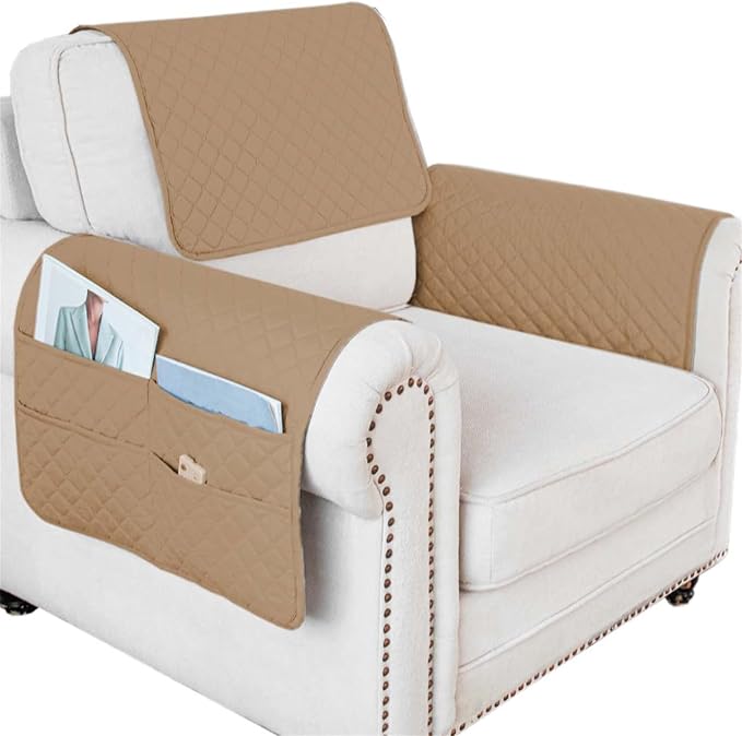 Large Polyester Armrest and Headrest Covers with 2 Pockets | Soft, smooth polyester resists daily wear nonslip silicone backing helps shield recliners and sofas from pet scratches