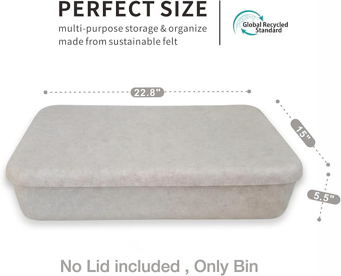 Welaxy Felt Underbed Storage Basket with Removable Lid, Oatmeal Natural Color, Long Shape (Flat Long bin, Oatmeal)