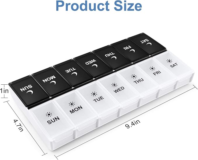 DANYING Extra Large Pill Organizer 2 Times a Day, XL Weekly Pill Box 2 Per Day, AM PM Pill Case, Day Night Pill Container 7 Day, Vitamin Case Twice a Day, Black & White