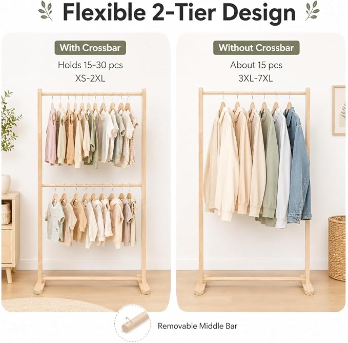 Wood Pet Clothing Display Stand, 2 Tiers Dog Closet Garment Rack Pets' Clothes Rail Holder Rack for Pet Apparel & Accessories