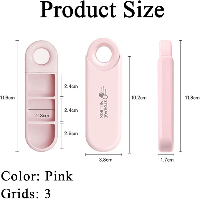 Small 3 Compartment Daily Pill Organizer, Portable Travel Size | Pill Box with Pull Tab, Cute Carry-on Medicine Case Holder Dispenser for Vitamin, Fish Oil, DHA, Pink