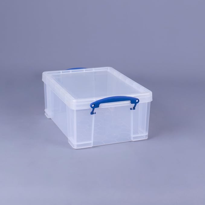 Really Useful Box Stackable 9 Liter Plastic Storage Container, 5 Pack | Bin with Snap Lid & Built-In Clip Lock Handles for Home & Office Organization