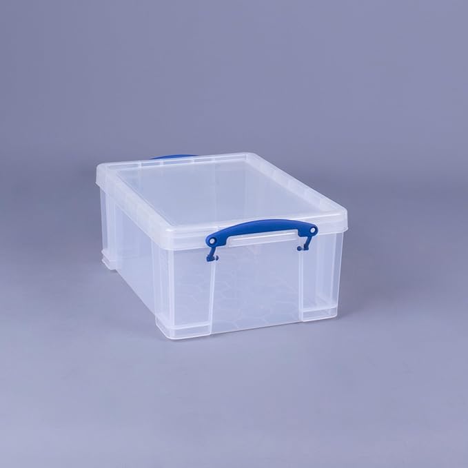 Really Useful Box Stackable 9 Liter Plastic Storage Container, 10 Pack | Bin with Snap Lid & Built-In Clip Lock Handles for Home & Office Organization