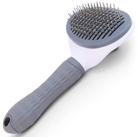 Self-Cleaning Slicker Brush - Upgraded Deshedding Tool for Dogs Cats with One-Click Clean & Ergonomic Grip, Ideal for Long/Short Haired Pets GrayFrxat Self-Cleaning Slicker Brush – Premium Deshe