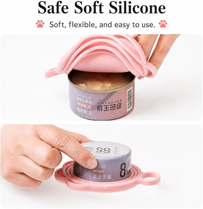 Meow&Woof Cat Food Can Lids and Spoon, Silicone Pet Food Can Covers for 3 oz, 5.5 oz, 12 oz & 13 oz Cans, Reusable Wet Food Storage Lid with Scraper Spoon for Cats and Dogs, Pink