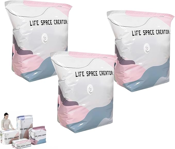 Large-Capacity Vacuum Bags – No Pump Needed, No Pump 3D Large Vacuum Storage Bag Compression Bags, Life Space Creator Storage Bag for Jumbo Clothes Bedding,Comforters,Off‑season Gear (3L)