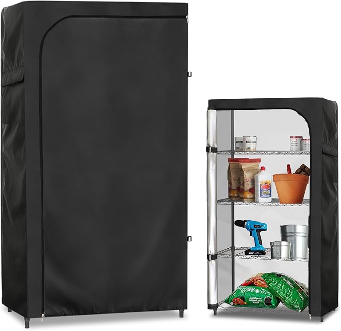 Rileytee Wire Shelf Cover,Heavy Duty 600D Dustproof Waterproof Shelf Covers for Wire Shelving,Outdoor Storage Rack Cover for Wire Rack with Zipper,Black,36"W x 16"D x 72"H