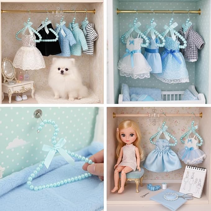 SOIMISS Mini Pearl Hanger with Ribbon Pet Clothes Hanger for Dogs and Cats Small Dog and Cat Clothing Organizer Rack for Displaying Outfits at Home Pet Store or Grooming Salon 4 Pack