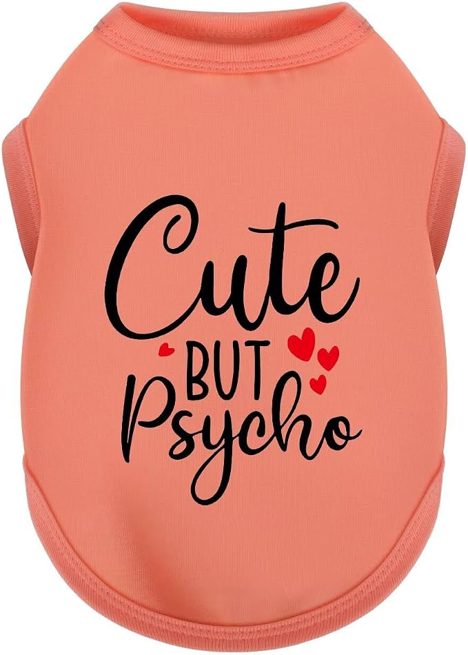Stylish Dog Clothes: Expressive Cotton Puppy Shirt Vest for Small and Medium Dogs, Featuring 'Cute but Psycho' Slogan Print - Perfect for Showing Off Your Pet's Unique Style! Watermelong Red M