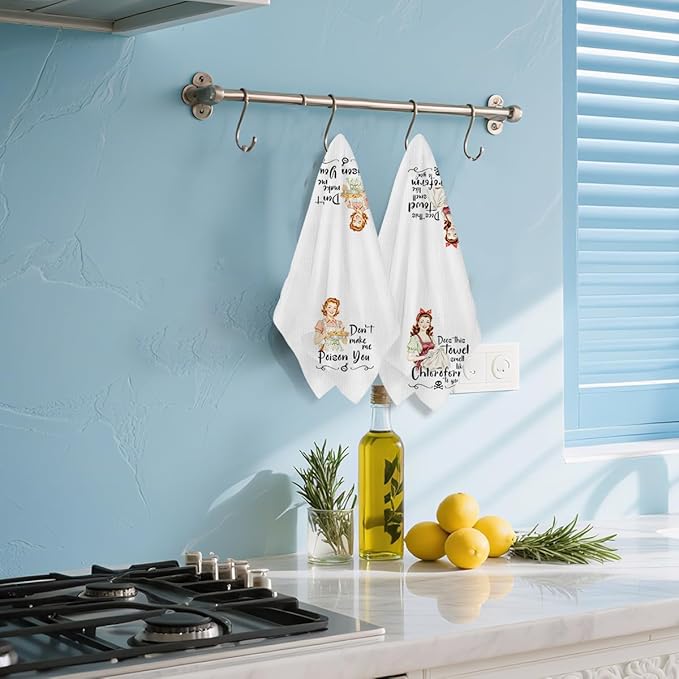 2 Pcs Funny Kitchen Towels 24x14 Inch, Housewife Reusable Microfiber Dish Cloth Hand Towel, Waffle Weave Tea Towels for Bathroom kitchen Farmhouse Decor, Hostess Gifts for Women Mom Friend