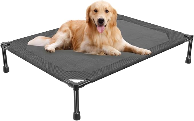 Simple Trending Elevated Dog Bed for Large Dogs, Waterproof Raised Dog Cot | Washable Mesh, Cooling Breathable Pet Bed for Outdoor, Portable Pet Cots, Anti-Slip Feet, Easy to Clean, 42" x 31", Black