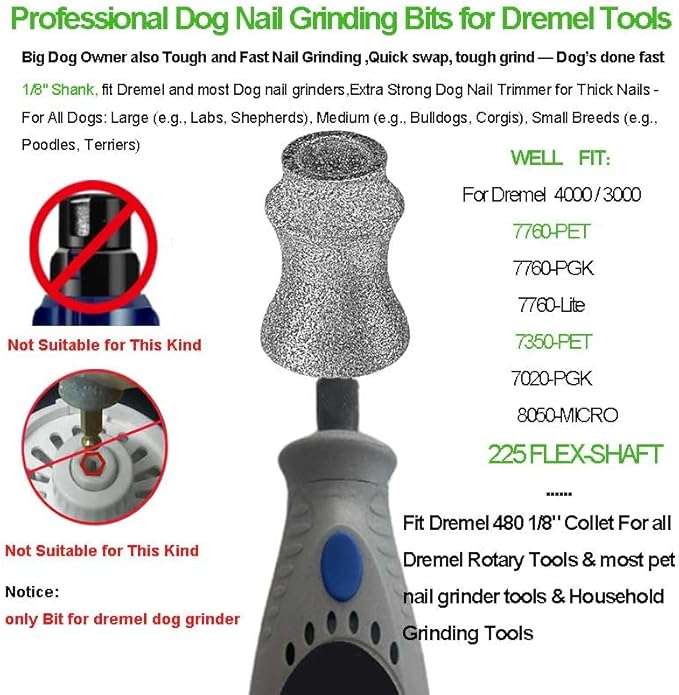 Painless for Dremel Dog Nail Grinder Attachment Replacement Heads - Diamond Bit Refill Tips Fit Dremel 7760 & 7350, Smooth Tool Accessories for All Dogs/Cats Thick Nail Grinding XX-Large H Pro 2-Pack