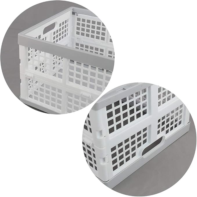 Vababa 28 L Plastic Collapsible Storage Bins, Set of 3 | Stacking Utility Foldable Basket, Collapsible Crates, Ideal for Groceries, Toys, Sundries, Household Supplies Storage
