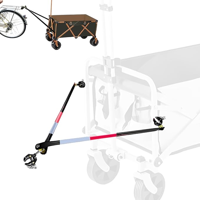 Bike Trailer Hitch for Wagon Camping Rolling Cart Collapsible Wagon with 360° Swivel Joint & Shock Absorber, Quick-Release Clamps for Folding Wagons, Pet Carts & Garden Trailers