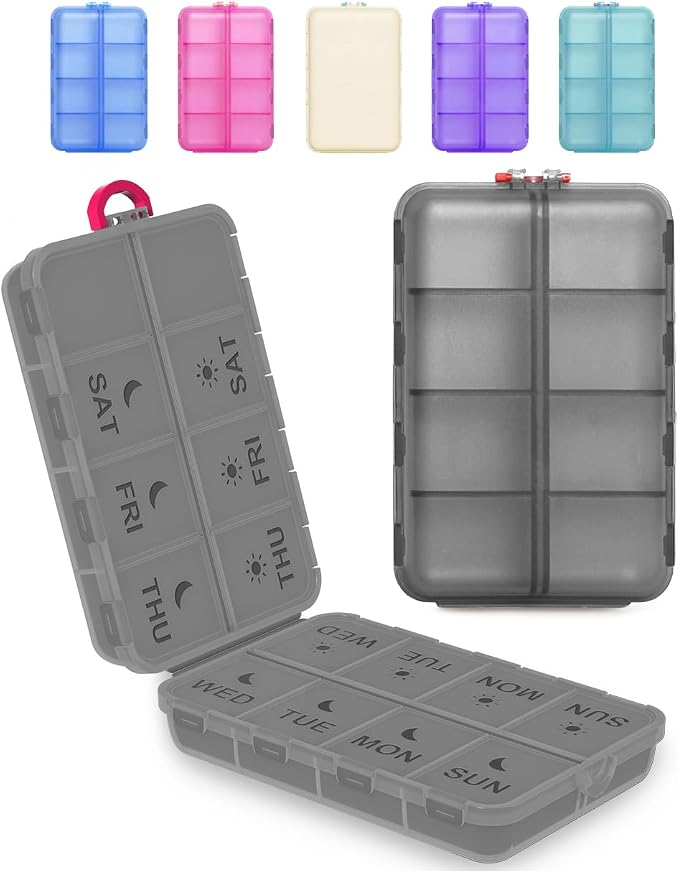 Pill Organizer Travel Medicine Case - Travel Pill Case with Etched Labels, Daily Travel Medicine Case Holder