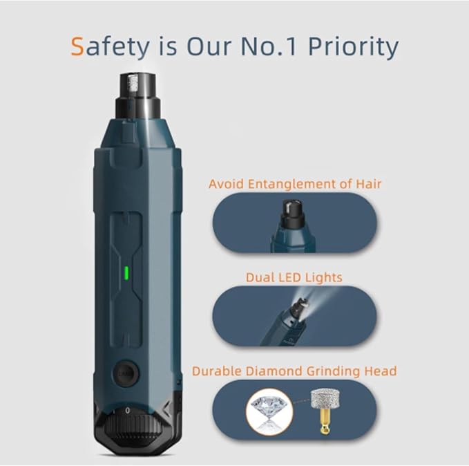 pawyzie Dog Nailgrinder Quiet with 3 Ports, 2 Speeds, Pet Nail Clipper Grinder for Large Medium Small Dogs, Puppies, Cats (Blue*1)