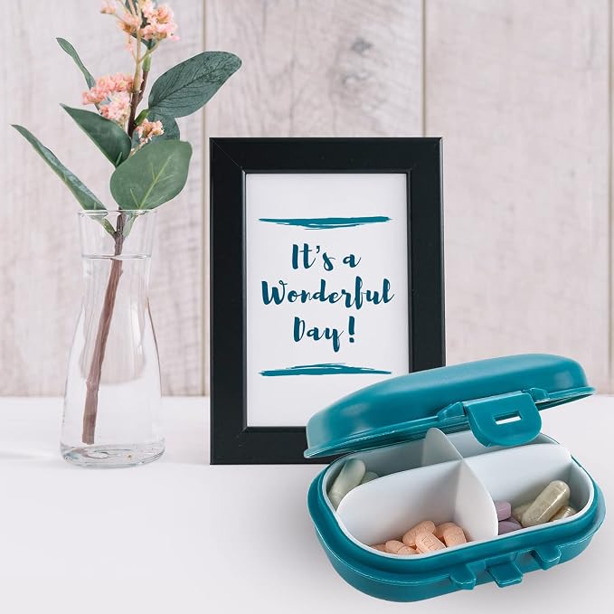 Pill Organizer Box - 4 Compartment Travel Medication Carry Case - A Daily Pill Box Vitamin Organizer Box for Your Pocket or Purse