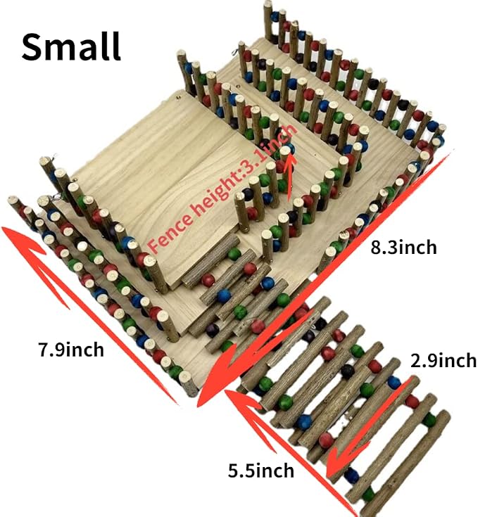 Rabbit Platform with Climbing Ladder, Bunny Perch Cage Toy Wooden Play Gym Stand, Natural Pine Wood Tray for Chinchilla Squirrel Hamster Guinea Pig, Birdcage Toy for Parrot Conure (Small)