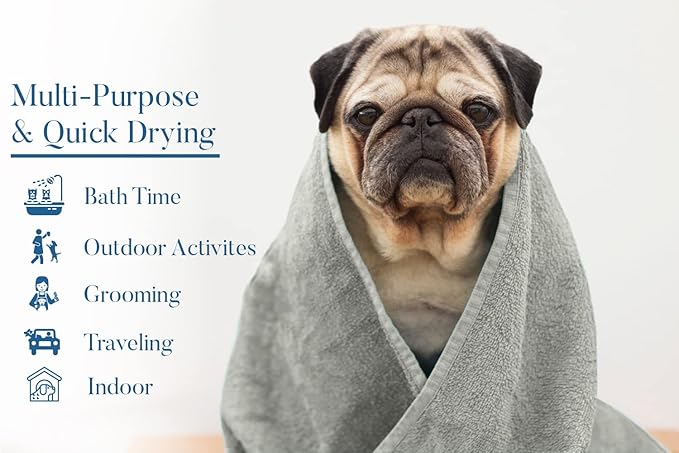 DAN RIVER Dog Towel - Pack of 1, 100% Cotton, 20x40, Ultra Soft 450 GSM, Super Absorbent & Quick Drying Towel for Dogs, Cats, and Other Pets, High Rise.