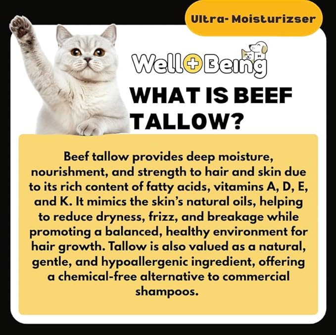 Well-Being Ultra-Moisturizing Beef Tallow and Manuka Honey Shampoo and Conditioner for Dogs and Cats Subtle Skin, Lustrous Coat Stops Itching, Rich in Fatty Acids, Nutrients 16 Ounces