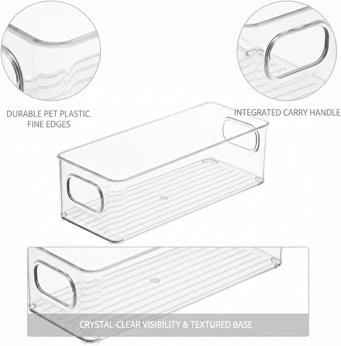 Fits Standard Drawers and Vanities: Clear PET Storage Box with Dividers for Small Items, 9.9 x 3.8 x 2.9 Inches