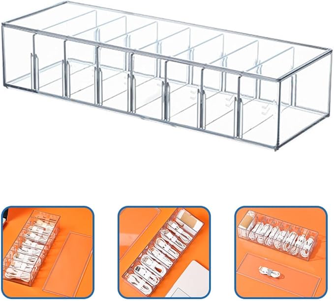 NOLITOY Cable Management Box with Cover 8 Slots Pet Cable Storage Organizer Charger Organizer for Desk and Home Use