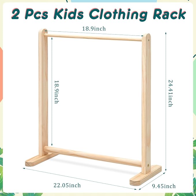 Barydat 2 Pcs Small Wooden Rack Dress up Storage 22.1 W x 9.5 D x 24.4 H Mini Clothes Rack for Doll Clothes Storage Organizer Gift for Parents