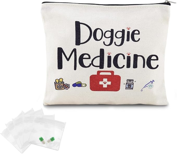 Doggie Medicine Bag with Pill Bags for Travel Medical Med Storage Bags with Zipper Dog Things Canvas Bag for Dog Mom Christmas Birthday Gifts for Doggie Dad Travel Cosmetic Makeup Bags Organizer Pouch