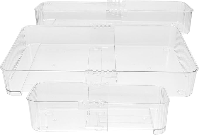 BESPORTBLE 3pcs Clear Drawer Organizer Trays Pet Storage Dividers for Kitchen Office Desk Transparent Storage Bins for Efficient Cabinet Drawer Organization