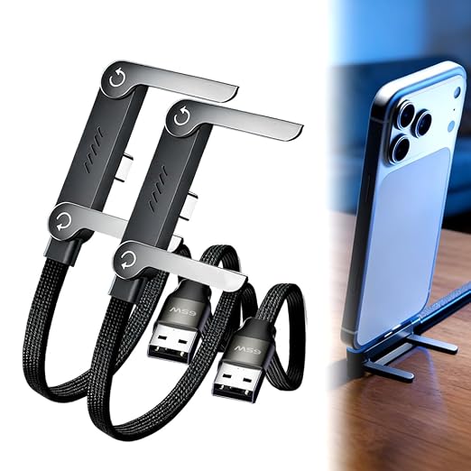 USB A to USB C Cable, Charger Cord (4.9FT), 65W Braided Fast Charge Cable with Built-in Phone Stand T-Shaped Foldable for iPhone 17 Series,Samsung Galaxy Note 10/S10+ S10, LG V30 (2 Pack)