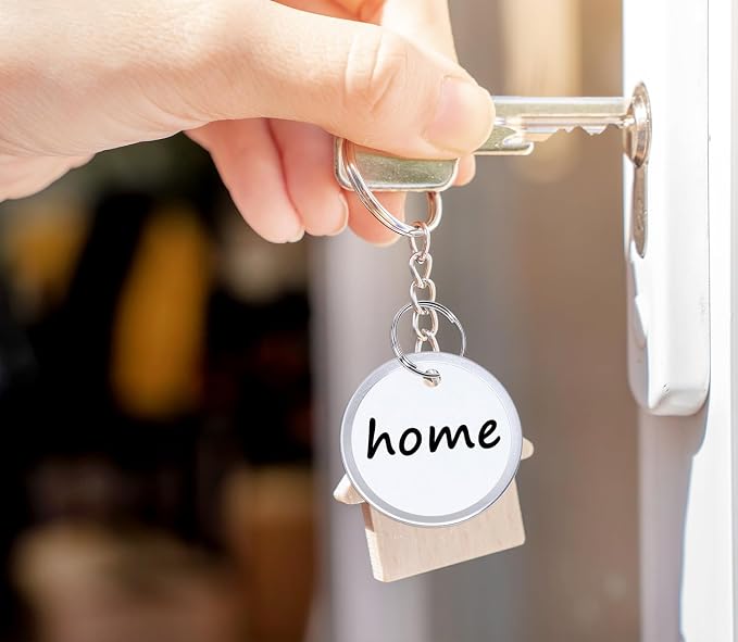 ONLYKXY 60pcs Round Paper Label Tag with Split Ring for Key Chain,Universal Identifiers Name Luggage Marking Tag with Metal Rim Blank Coded Price Display Hanging for Home,Office (White, 1.5 in)