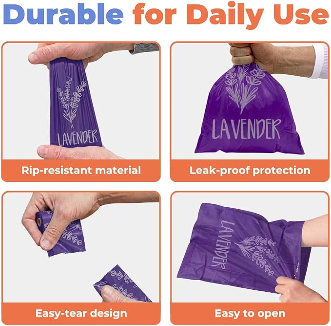Best Pet Supplies Poop Bags for Dogs - Lavender, 150 Count | Scented, Leak-proof, Easy-Tear perforations, 15 Thick Bags per roll, Outdoor Walking & Travel, Fits Standard Holders