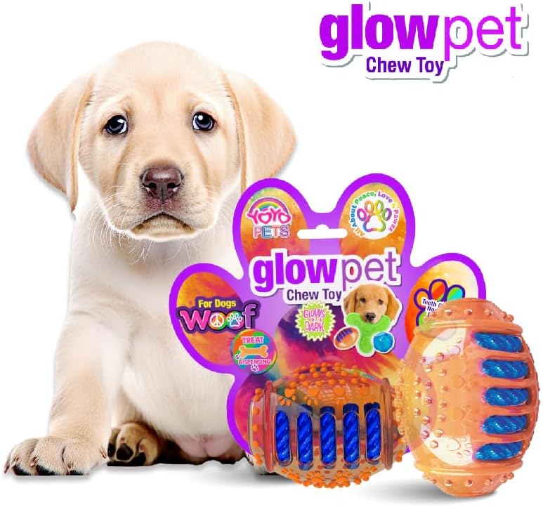 GlowPet Chew for Dogs - Light Up Dog Football for Teeth Cleaning & Gum Massage - Durable, Safe & Non-Toxic Interactive Pet - Perfect for Small to Medium Sized Dogs | Orange