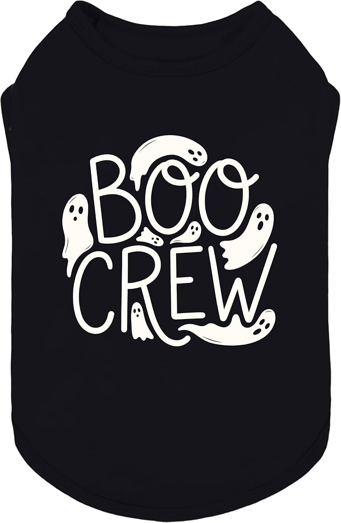 Fitwarm Boo Crew Halloween Dog Shirt, Spooky Costumes for Small Dogs Boy Girl, Funny Pet Outfit, Black, White, XL