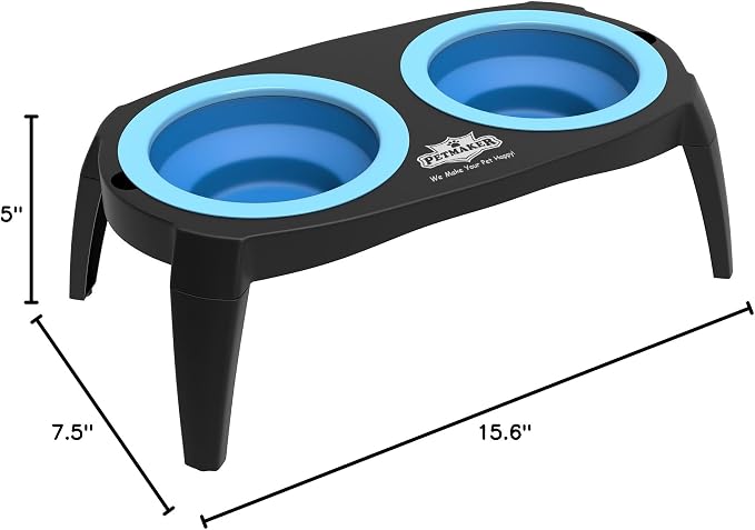 Elevated Pet Bowls Collection with Non Slip Stand for Dogs and Cats-Removeable and Collapsible Silicone Feeder for Food and Water- 16 Oz Each by PETMAKER (Pink), Blue