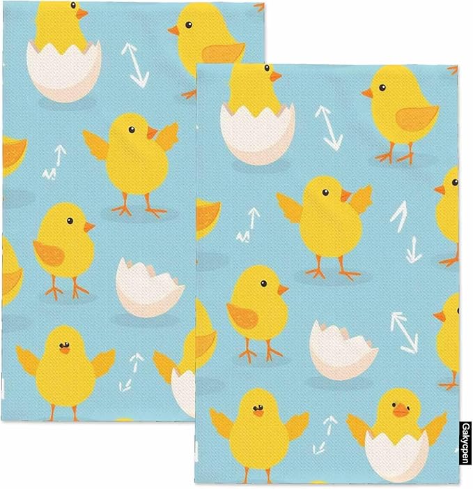 Little Chickens Kitchen Towels Set of 2 Cute Yellow Chicks Different Poses Dish Towels Absorbent Soft Hand Tea Bar Towels for Farmhouse Home Decor 16"X24"