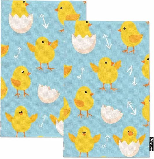 Little Chickens Kitchen Towels Set of 2 Cute Yellow Chicks Different Poses Dish Towels Absorbent Soft Hand Tea Bar Towels for Farmhouse Home Decor 16"X24"