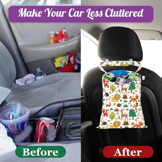 Plants Animals Strap Drawstring Car Trash Bag Hanging Garbage Bag with Snap Buttons Car Back Seat Trash Storage Portable Dustbin Vehicle Trash Can Bag for Vehicle Accessories Travel Camping
