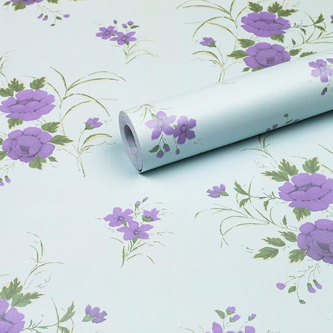 Drawer Shelf Liner Purple Rose Self-Adhesive Furniture Countertop Lining Paper Sheet Waterproof Wallpaper Roll 118x18 Inch