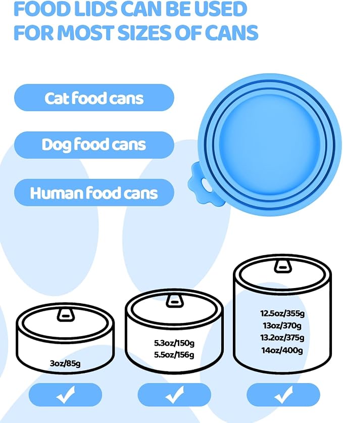 5 PCS Cat Food Can Covers Lids Set, Silicone Pet Food Can Lids with Multi-Function Cat Food Spoon and Opener, Cat Bar Squeezer, Stainless Steel Wet Food Spoon for Cats and Dogs (Blue)