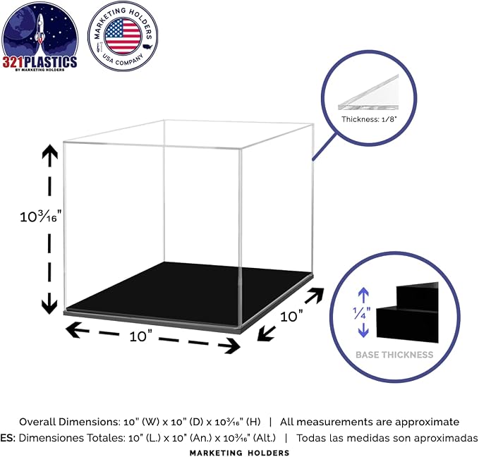 10" x 10" Clear Acrylic Display Box with Black Base Versatile Square Retail Product Riser or Merchandise Storage Bin by Marketing Holders