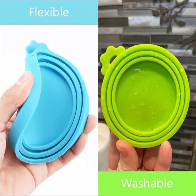 Emptycolor 4 Pack Pet Dog Food Can Lids, Silicone Cat Food Can Covers for Canned Goods, Universal Reusable Lids Tops & Savers Caps for 3 Standard Sizes, BPA Free