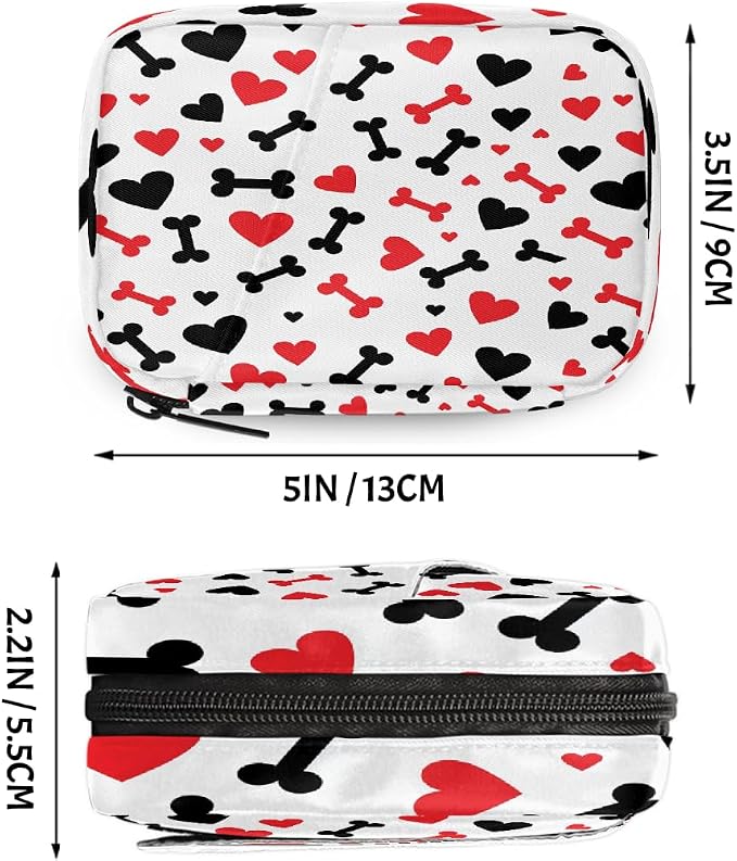 Weekly Pill Organizer Travel Size Bag with Removable 7 Day Pill Box Portable Vitamin Case Purse with Zipper,Hearts Bones White