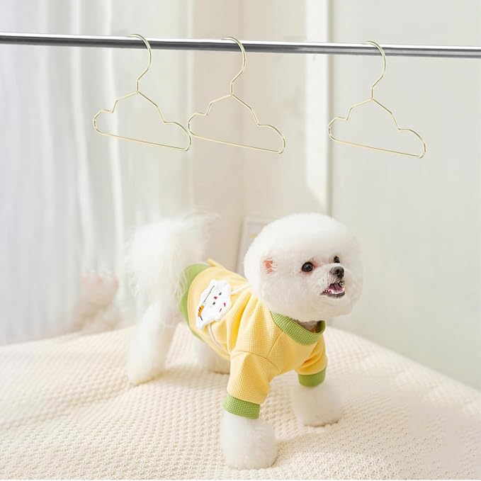 Didiseaon 10Pcs Small Dog Clothes Hangers Metal Pet Golden Mini Cat Hanger for Puppy Closet Storage, Windproof Heavy Duty Doll Garment Rack Accessories 5.9 X 4.33 Inches