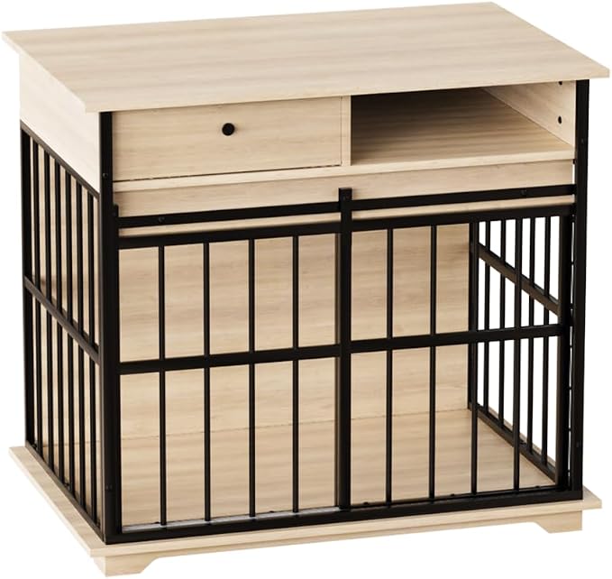 Dog Crate Furniture with Storage Drawer and Side Compartment for Indoor Living Rooms, Home Offices, and Outdoor Patios