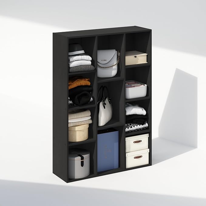 Furinno Reed Closet Organizers and Storage, 11-Cube Closet Organizer, Open Shelf Closet Storage, for Wardrobe, Bedroom, Living Room, Blackwood